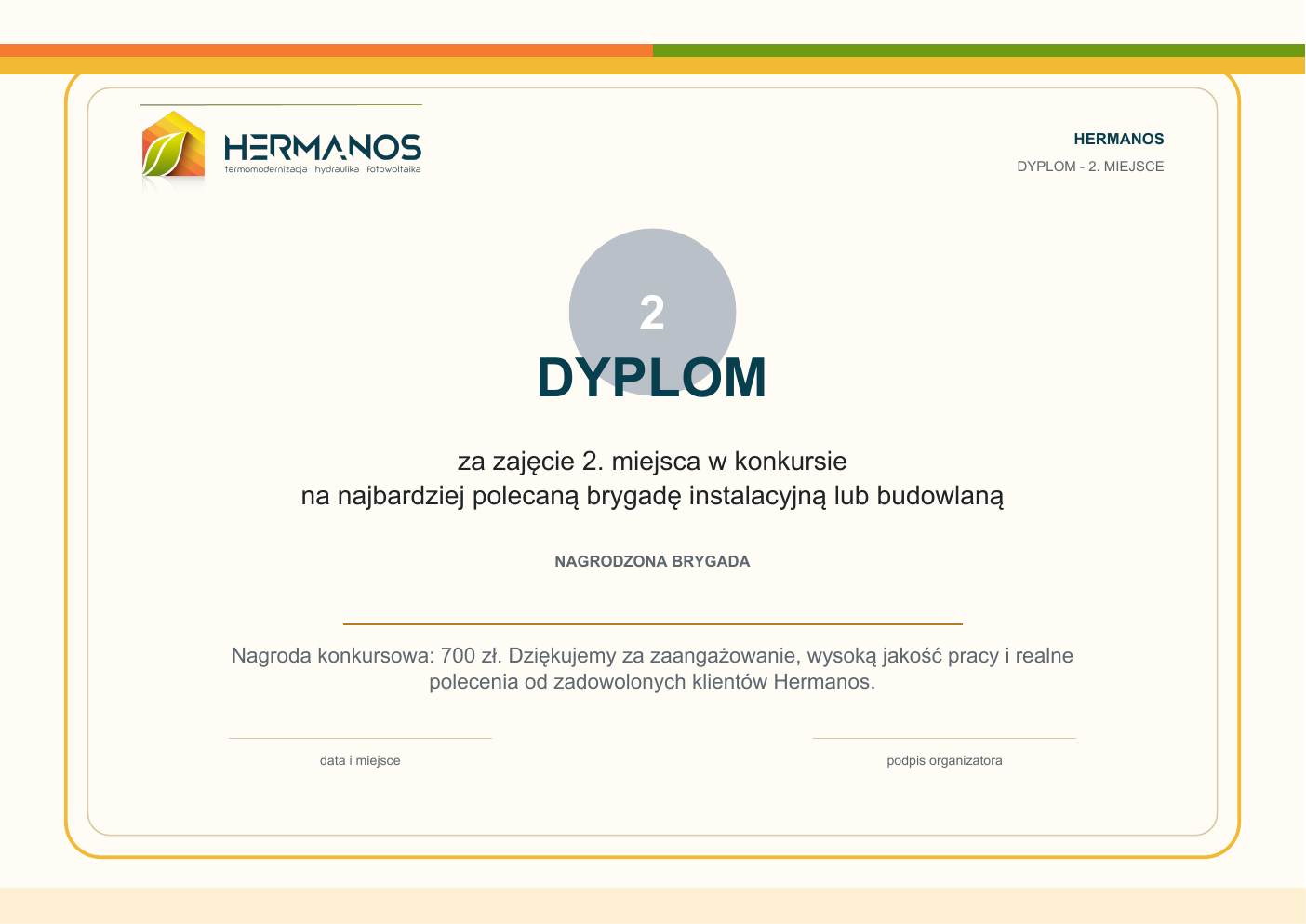 Podgląd dyplomu za 2 miejsce